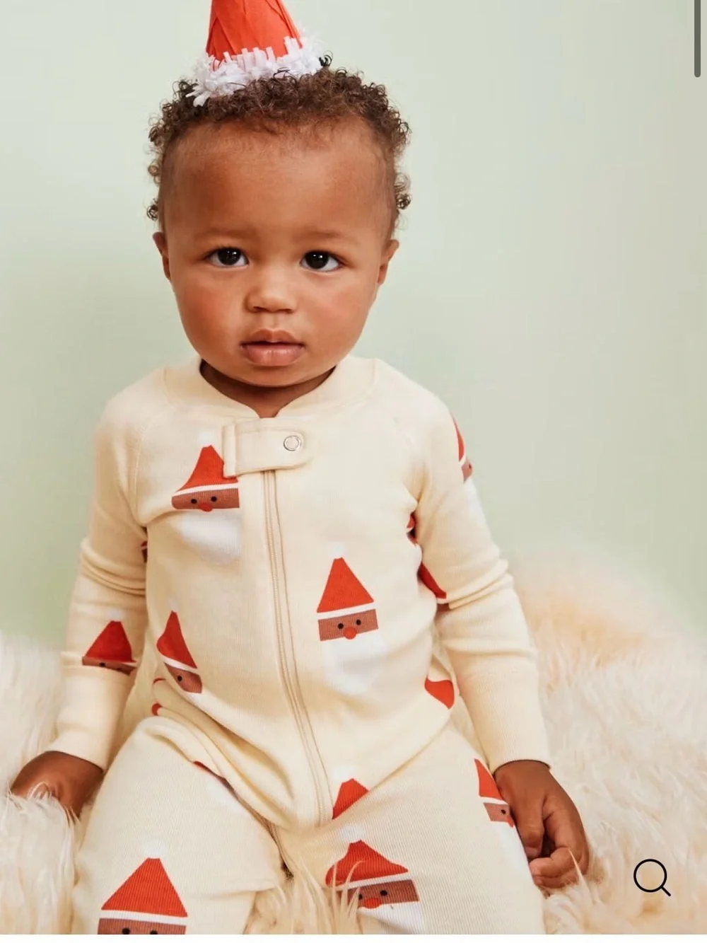 Hanna Andersson Cream Baby Romper  sleeper with Red Santa Print